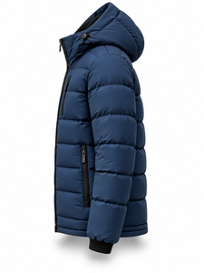 Men's Navy Blue Hooded Puffer <b>Jacket</b> Waterproof Quick Dry Front Windproof Zipper Closure Polyester <b>Casual</b> Winter Wear Regular - Product Image 3