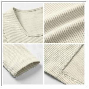 Haut court côtelé à col carré et manches longues North Approach pour femme, vêtement de yoga respirant en mélange de coton et élasthanne, couleur unie, taille L - Product Image 5