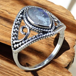 925 Sterling Silver Dainty Natural Marquise Cut Bezel Set <b>Rainbow</b> Moonstone Gemstone Ring Minimalist Fine Jewelry <b>Top</b> Manufactur - Product Image 1