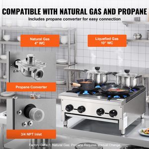 Fornello a Gas Commerciale in Acciaio Inox a 4 Fuochi, Piano Cottura da Banco, Attrezzatura da Cucina Professionale per Gas Propano e Gas Naturale - Product Image 3