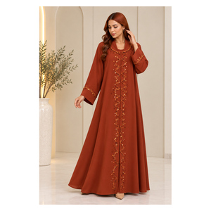 ALRESHA <b>for</b> Brown Beaded Sequin Abaya <b>Long</b> Sleeve V Neck Floor Length Modest Islamic Women <b>Dress</b> Wedding <b>Eid</b> Prayer - Product Image 2