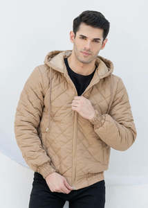 Veste matelassée à capuche kaki pour homme Vithas Industry, manteau d'hiver décontracté avec fermeture éclair, cordon de serrage, logo frontal personnalisé et rembourrage - Product Image 2