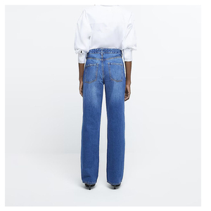 Vaqueros de mezclilla lavados elegantes para mujer en oferta, estilo casual de noche, último look, rectos, azules, largos, de lujo - Product Image 2