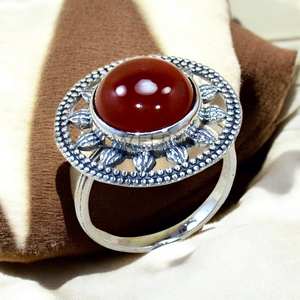 Anillos de Plata de Ley 925 con Piedras Preciosas de Cornalina, Anillos Hechos a Mano con Diseño de Flor de Sol, Joyería a Precio de Mayoreo - Product Image 1