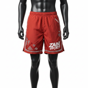 Pantalones cortos cortavientos para hombre, ligeros, de tela de nailon y poliéster, diseño de paneles laterales con logotipo de transferencia térmica, pantalones cortos para hombre de secado rápido - Product Image 6