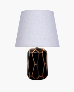 Lámpara de Mesa Moderna de Cerámica Negra de Lujo, Base Geométrica Dorada, Pantalla de Tela Negra, Estilo Art Deco, para Dormitorio, Sala de Estar, Decoración del Hogar - Product Image 1