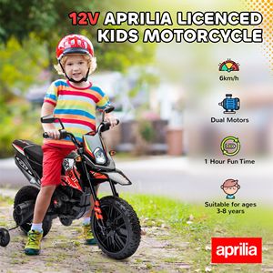 12V Aprilia bambini moto moto con licenza moto elettrico ruote di formazione musica LED alimentato a batteria Dirt Bike per ragazzi ragazze rosse - Product Image 4