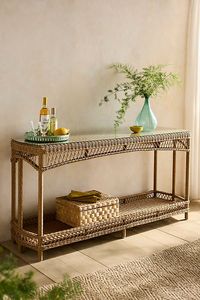 Elegant Rattan <b>Console</b> <b>Table</b> with Premium Solid Wood Construction for Living Room Hallway and Entrance Display - Product Image 1