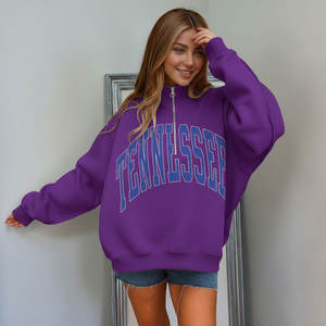 Sudadera Oversize Personalizable para Mujer con Media Cremallera y Cuello Alto Estampado, Estilo Hip Hop Urbano para Otoño/Invierno, Poliéster/Algodón, ¡Venta Caliente! - Product Image 4