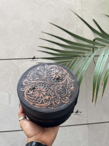 Hot Sale Vanity Bathroom Organizer Box Hand Tooled Leather Stylish Makeup Cosmetic Storage Box Handmade Makeup Box ,Cowhide - Product Image 4