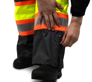 High Visibility Yellow <b>Work</b> <b>Pants</b> With Reflective Stripes And Zippered Bottoms For Safety Wear - Product Image 5