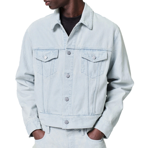Top trending Men's <b>Bleach</b> Wash Denim Trucker Jacket Oversized Vintage Workwear Streetwear Button Up Outerwear Custom OEM Option - Product Image 5