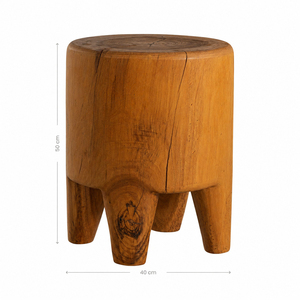 Taburete de Madera Maciza Suar, Diseño Rústico Orgánico, Madera Premium de Alta Calidad, Acabado en Madera de Teca Color Miel, Decoración para el Hogar, Taburete de Jardín - Product Image 1