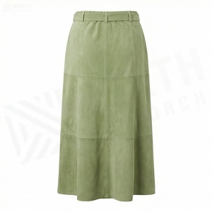 Jupe mi-mollet en cuir PU pour femme, vert uni, taille élastique, boutons sur le devant, style minimaliste - Product Image 2