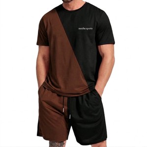 Ensemble été homme Meyba Sports, t-shirt et short assortis, contraste noir et marron premium, style color block. - Product Image 1