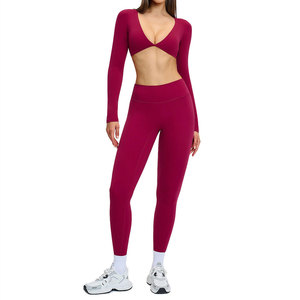 Seamless Yoga Set Scoop Neck <b>Crop</b> <b>Top</b> High Waist Leggings 3 Piece Solid Color Full Length Spandex/Nylon Breathable Workout Wear - Product Image 4