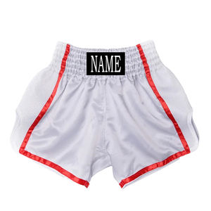 กางเกงมวยไทยสั่งทำรุ่นล่าสุดปี 2026 ผ้าซาตินสีแดงน้ำเงินขาว ตาข่ายยืดหยุ่น พร้อมโลโก้ กางเกงมวยไทยสั่งทำชื่อได้ รับผลิตแบบ OEM - Product Image 6