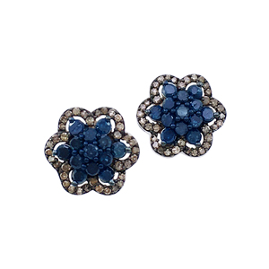 1.01 Cttw Round Cut Brown & Color-Enhanced Blue Natural Diamond Stud Earrings 925 Sterling Silver Earrings for Women - Product Image 1