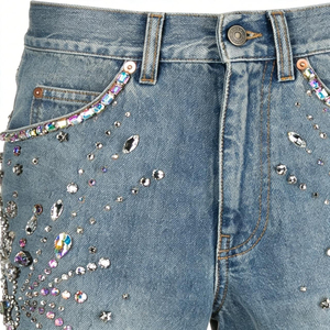 Shorts de Mezclilla Azules Personalizados Unisex con Pedrería, Diseño de Estrellas, Adornados con Diamantes, Brillantes, Sexys, de Cintura Alta para Discoteca - Product Image 3