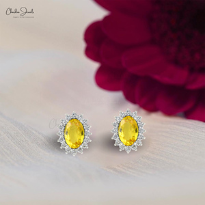 Mega soldes pour la Journée de la Femme : Boucles d'oreilles en or fin 14 carats avec diamants et saphirs jaunes 1,16 carat, style halo, prix d'usine - Product Image 1
