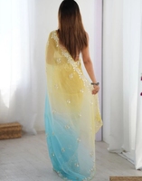 Sari élégant en viscose et mousseline, brodé et orné, réversible, infroissable, séchage rapide, style Bollywood, coupe classique, pour l'automne