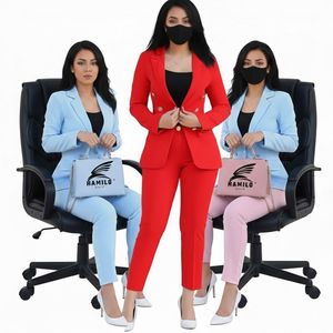 Conjunto de Blazer y Pantalones Slim de Último Diseño, Cierre Cruzado con Botones, Tejido de Algodón y Poliéster, Traje Formal de Negocios para Mujer - Product Image 3