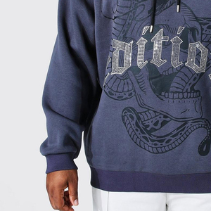 Sudadera con Capucha de Invierno, Oversize, de Felpa Gruesa 100% Algodón, con Estampado Serigrafiado Personalizable, Estilo Urbano Vintage con Pedrería - Product Image 5