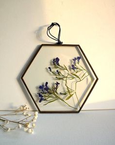 Cadre photo hexagonal géométrique en métal et verre pour fleurs pressées, décoration murale moderne pour la maison, à poser ou à accrocher, vente en gros - Product Image 1