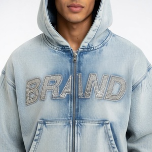 ชุดเซ็ตแทรคสูทผ้าเฟรนช์เทอร์รี่แบบย้อมสีเอซิดสั่งทำพิเศษ เสื้อฮู้ดซิปและกางเกงขายาวทรงบานประดับโลโก้แบรนด์ด้วยคริสตัล น้ำหนักเบา สไตล์สตรีทแวร์ - Product Image 6