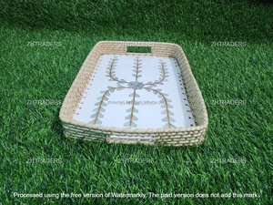 Ensemble de 2 plateaux en rotin nacre faits à la main en Inde avec logo de haute qualité Top personnalisé tendance Home Decor Table Number 1 - Product Image 2