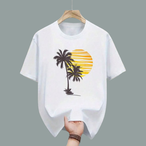 เสื้อยืดผู้ชายไซส์ใหญ่ สีขาว พิมพ์ลายต้นปาล์ม คอกลม แขนสั้น สไตล์ลำลอง ผ้าฝ้ายถัก 100% น้ำหนัก 200 กรัม พิมพ์ลายด้านหน้าด้วยเทคนิคซิลค์สกรีน - Product Image 5