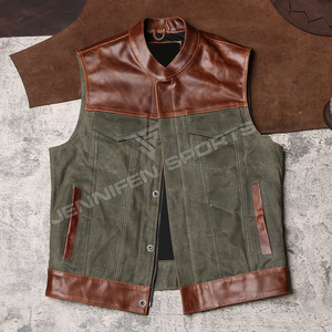 Chaleco de Motociclismo de Diseño Personalizado, Estilo Nuevo, 100% Cuero Vacuno y Tela de Lona, con Parches de SONS OF ANARCHY - Product Image 2