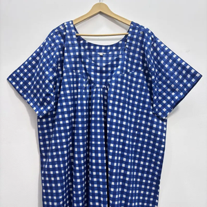 Vestido Kaftán de Algodón Indio con Cuello en V, Manga Murciélago, Estilo Boho, Hecho a Mano con Estampado de Bloques y Borde en Contraste, Corte Acampanado de Verano para Mujer - Product Image 3
