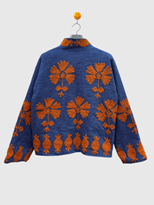 Veste à col mandarin brodée à la main avec des motifs floraux, manches longues, en velours, pour adulte, vêtements d'hiver, style élégant - Product Image 3