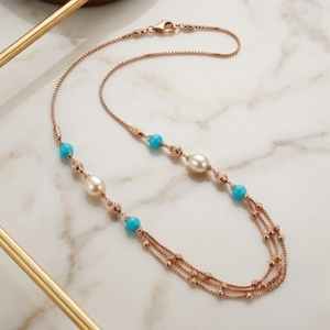 Collier Mala italien en argent 925, finition or rose, perles multicouches, chaîne de créateur, bijoux de mariage pour femmes - Product Image 2