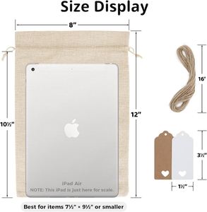 8x10 Inch Jute <b>Drawstring</b> Bag Eco Friendly Burlap <b>Pouch</b> for Apparel Accessories Gift Packaging Custom Logo Reusable Bag - Product Image 3