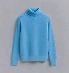 <b>Men's</b> Light Blue Rib Knit Embossed Solid <b>Turtleneck</b> <b>Sweater</b> Long Sleeve Cashmere Pullover Breathable Winter ODM Anti-Shrink - Product Image 1