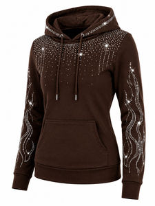 Sudadera con Capucha de Invierno Personalizada Marrón con Pedrería para Mujer y Hombre, Sudadera Pesada con Mangas de Cristal y Diamantes, Envío Rápido - Product Image 1