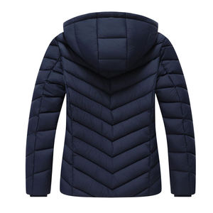 Veste matelassée à capuche bleu marine pour femme, vêtement d'extérieur décontracté pour l'hiver, couleur unie, coque en polyester, coupe-vent, fermeture éclair, coupe régulière - Product Image 2