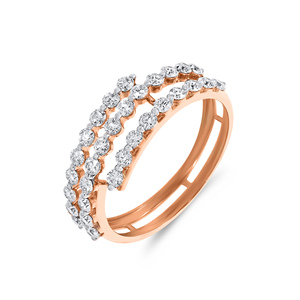 แหวนทองคำโรสโกลด์ 14K ประดับเพชรสองแถว ดีไซน์เก๋สำหรับผู้หญิง แหวนแต่งงานหรือหมั้นสุดหรู - Product Image 1