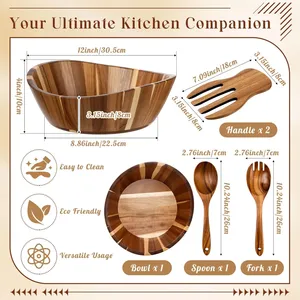 ชามไม้ดีไซน์หรูหราสำหรับใช้ในครัวและห้องรับประทานอาหาร เหมาะสำหรับเสิร์ฟผลไม้ สลัด พาสต้า ของว่าง และอาหารแห้ง พร้อมพื้นผิวขัดเรียบเนียน - Product Image 2