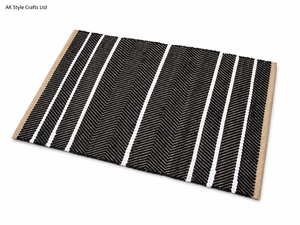 Black White Geometric Striped Woven Polyester <b>Door</b> <b>Mat</b> Non-Slip Rubber Backing Eco-Friendly Pet Friendly for Home Living - Product Image 2