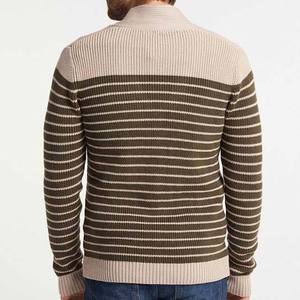 Breathable Polyester Stylish Knitted Brown Striped <b>Cardigan</b> <b>Sweater</b> Soft Knit Fabric Lightweight Superior Outerwear Comfortable - Product Image 3