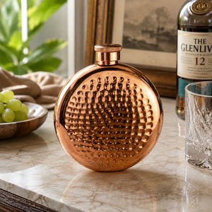 Handmade Hammered <b>Copper</b> Hip Flask, Round Pocket Flask with <b>Screw</b> Cap, Luxury Metal Gifts for Men, Wholesale OEM Custom Bulk! - Product Image 4