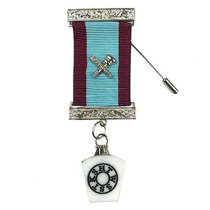 Provincial Mark Master Mason Breast Jewel Silver Cross Theme Die Cast Keystone Emblem Light Blue Maroon Ribbon <b>Masonic</b> Regalia - Product Image 1