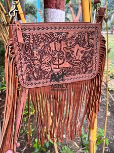 New Design 2026 Tooled Western Design Genuine Leather Hot Selling Carved Crossbody Women <b>Sling</b> <b>Bag</b> With Floral Stylish Handbag - Product Image 3