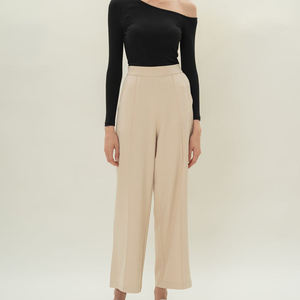 Pantalones Casuales de Algodón para Mujer, de Cintura Alta Elástica, con Bolsillos, Estilo Campana, de Pierna Ancha, para Trabajo, Fabricante - Product Image 1