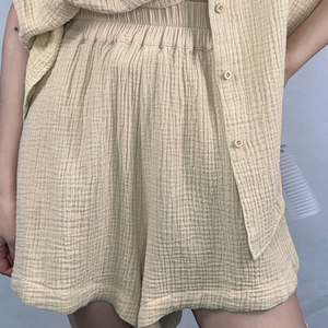 Women's Solid Color Woven Cotton Two Piece <b>Set</b> Casual Loose Shorts and Sleeveless Strapless <b>Blazer</b> with Button Detail Summer - Product Image 5