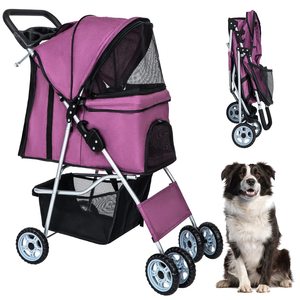 Cochecito plegable de cuatro ruedas para mascotas, con espaciosos compartimentos de almacenamiento y ventilación de malla interior - Product Image 1