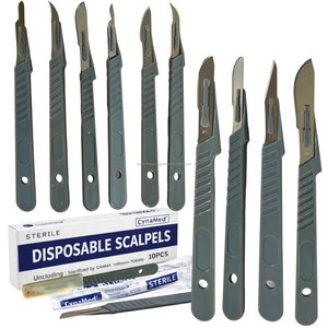 Scalpels stériles jetables, 10 lames chirurgicales, manche en plastique, ensemble d'instruments de chirurgie générale - Product Image 1